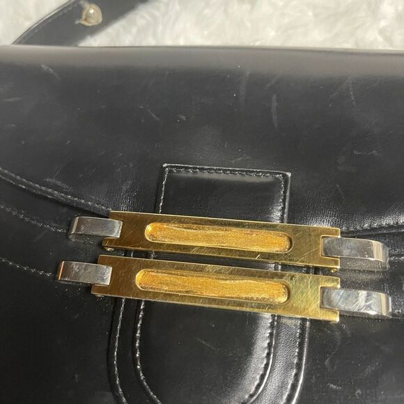 Comtesse vintage leather black adjustable one strap Satchel gold tone hardwares - Picture 10 of 10